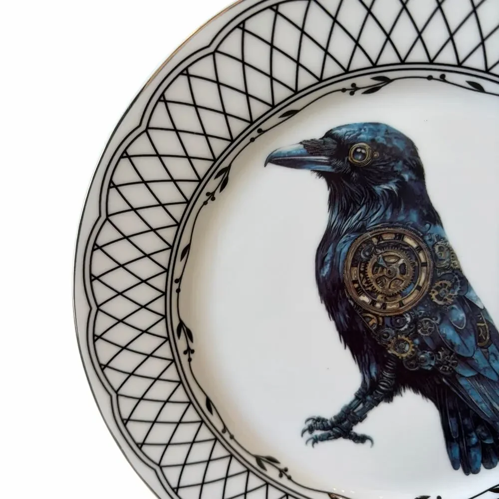 Grace Teaware RAVEN TRELLIS Ceramic Halloween Plates 8in Ceramic Set of 4 NEW